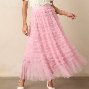 NWT Red Dress Walk In The Garden Light Pink Ruffle Tulle Midi Skirt